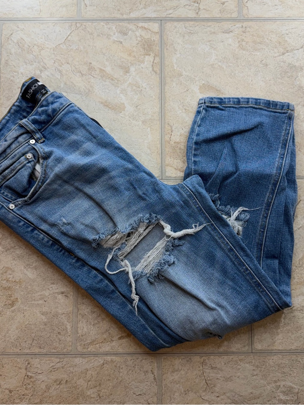 Fashion Nova Medium Blue Ripped High Rise Jeans